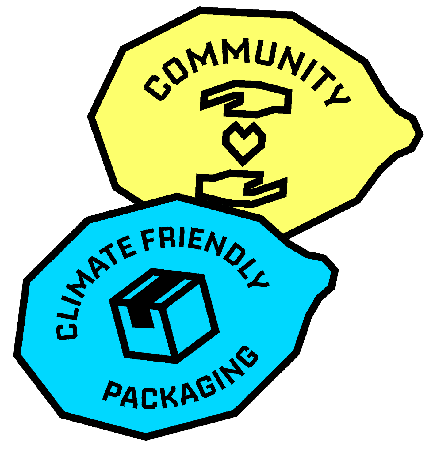 JUICE Community and Climate-Friendly Packaging badge icons